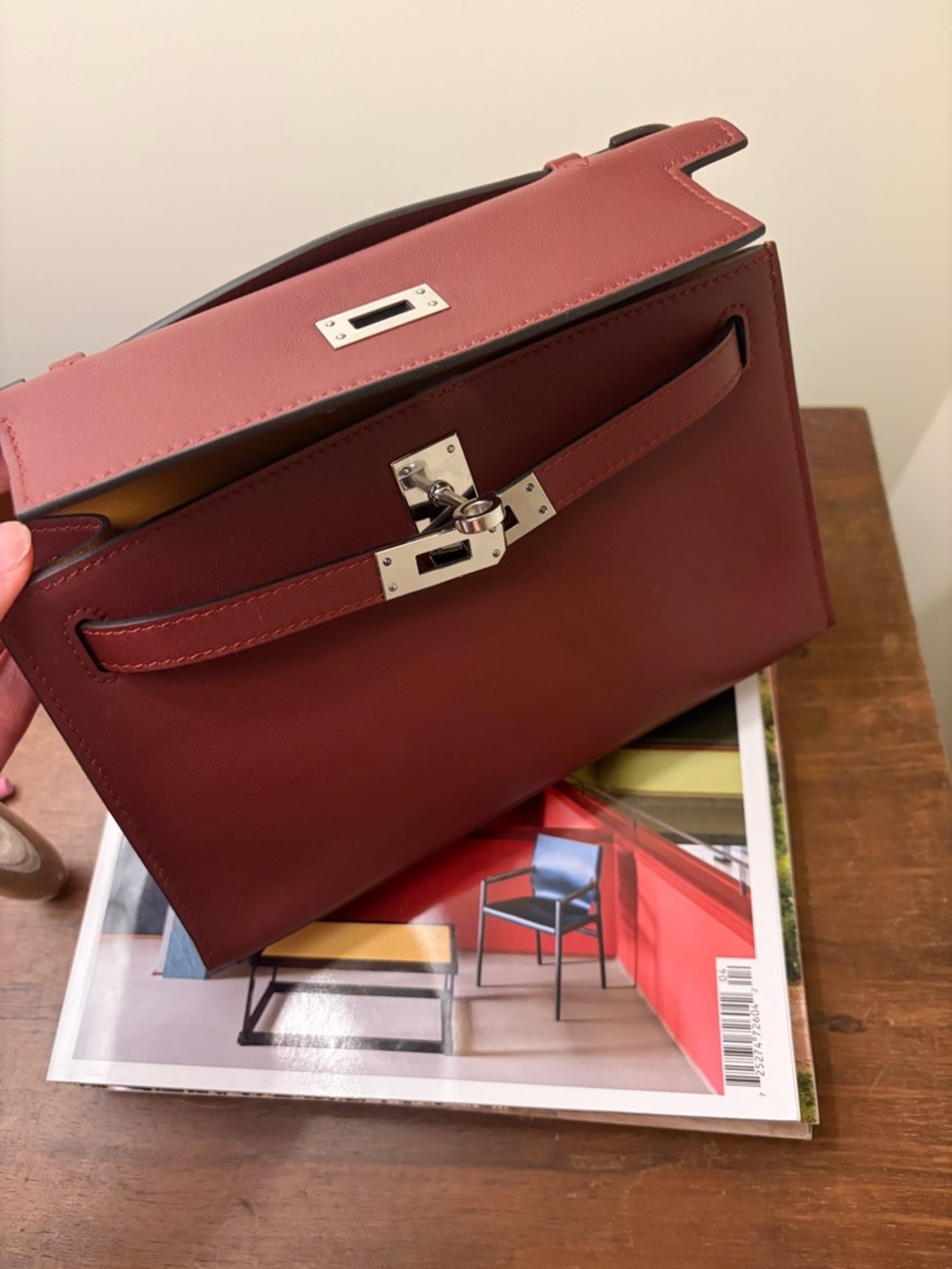 Unbranded H Kelly Pochette Style Bag Burgundy Silver Hardware Clutch - Picture 6 of 12